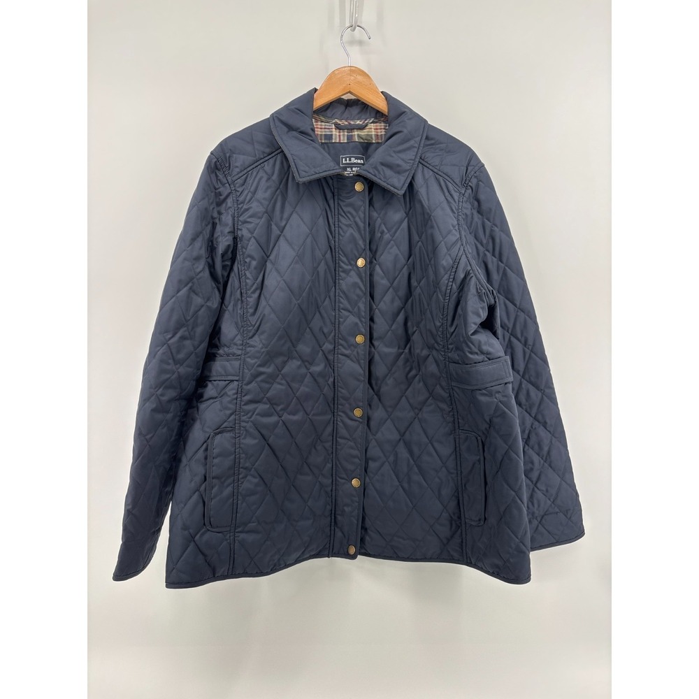 LL Bean Quilted Riding Full Zip Jacket Womens Blue Lined Long Sleeve XL 284359